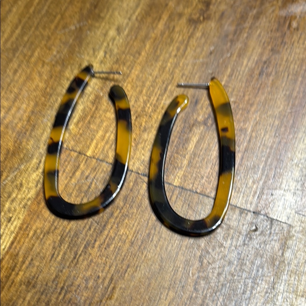 Marble Resin Oval Hoops Post Earrings Faux Tortoise Shells